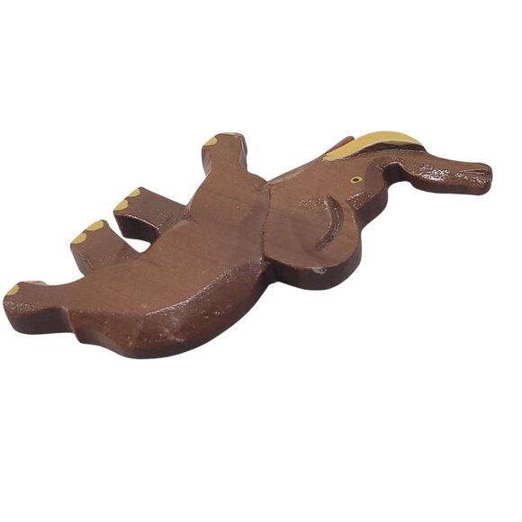 Vtg Hand-Carved Wooden Elephant Pin Brooch With Painted Details Lucky Trunk Up - Picture 8 of 9